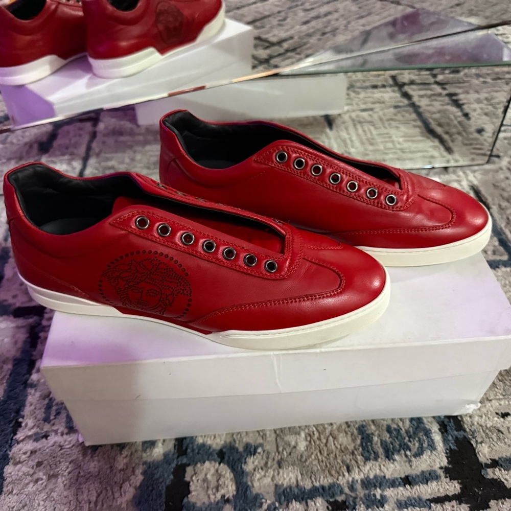 Versace Red Leather Sneakers with White Accents